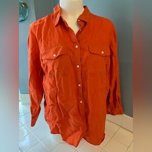 Lauren Ralph Lauren Women’s Linen Button Down Shirt Roll Sleeves - Orange - 2X